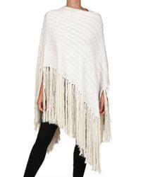 James Long | White Fringed Cable Wool Poncho Sweater | Lyst