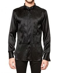 John Galliano | Black Stretch Silk Satin Pleated Shirt for Men | Lyst