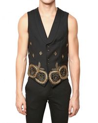 John Galliano | Black Twill Wool Pearls Embroidery Vest for Men | Lyst