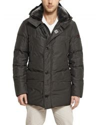 Peuterey | Gray Shearling Collar Waxed Wool Down Jacket for Men | Lyst