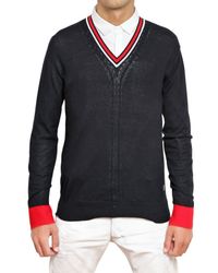 Balmain | Blue Cotton Knit V-neck Sweater for Men | Lyst