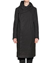 Rick Owens | Black Waxed Cotton Hooded Coat for Men | Lyst