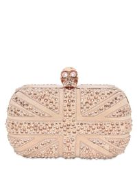 Alexander McQueen | Pink Suede & Swarovski Britannia Skull Clutch | Lyst