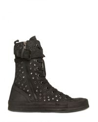 Ann Demeulemeester | Black Perforated Studs Waxed Suede Sneakers for Men | Lyst