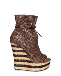 Burberry Prorsum | Brown Woven Wedge Bootie | Lyst