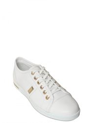 Dolce & Gabbana | White Leather Logo Plaquet Sneakers | Lyst
