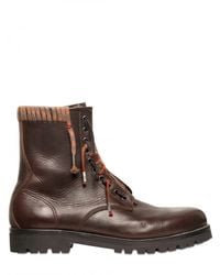 Lanvin | Brown Woven Lace Up Calfskin Hiking Boots for Men | Lyst
