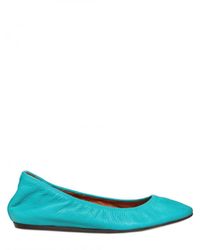 Lanvin | Blue Textured Leather Ballerina Flats | Lyst