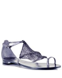 Lola Cruz | Blue 135z10bk - Pewter Metallic Mesh Toe Ring Sandal | Lyst