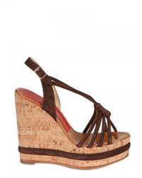Paloma Barceló | Brown 120mm Woven Suede Sandal Wedges | Lyst
