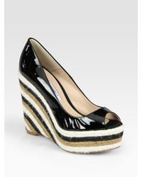 Brian Atwood | Black Alysha Patent Leather Espadrille Wedge Pumps | Lyst