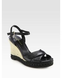 Cole Haan | Black Air Camila Leather Espadrille Wedge Sandals | Lyst