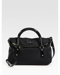kate spade new york | Black Small Leslie Foldover Nylon & Patent Leather Tote | Lyst