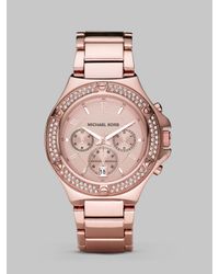 Michael Kors | Pink Rose Gold Stainless Steel & Crystal Chronograph Watch | Lyst