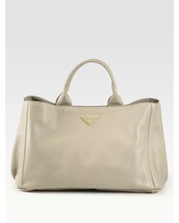 Prada | Gray Vitello Daino East/west Tote Bag | Lyst
