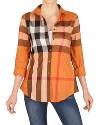 Burberry Brit | Orange Giant Exploded Check Cotton Voile Shirt | Lyst