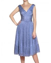 Luisa Beccaria | Blue Polka Dot Pleated Silk Chiffon Dress | Lyst