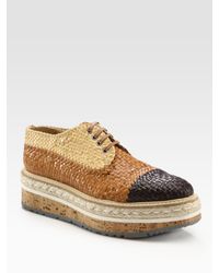 Prada | Brown Woven Lace-up Platform Oxfords | Lyst