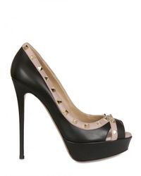 Valentino | Black 140mm Leather Rockstud Open Toe Pumps | Lyst