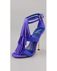 B Brian Atwood | Purple Luciana Snake-print Leather and Suede Fringe Sandals | Lyst