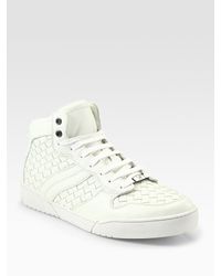 Bottega Veneta | White High-top Woven Lace-up Sneakers for Men | Lyst