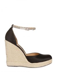 Ferragamo | Black 110mm Beawy Silk Silver Strap Wedges | Lyst