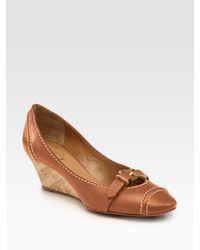 Chloé | Brown Leather Wedge Buckle Pumps | Lyst