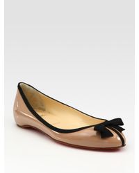 Christian louboutin Patent Leather Bow Ballet Flats in Beige (nude ...  