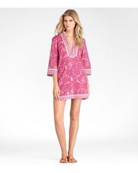 Tory Burch | Pink Printed Cotton Tunic | Lyst