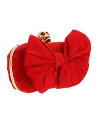 Alexander McQueen | Red Classic Skull Clutch with Bow | Lyst