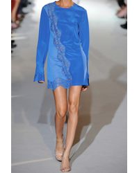 Stella McCartney | Blue Crepe De Chine Lace Dress | Lyst
