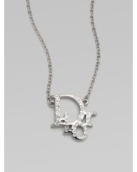 Dior | Metallic Crystal Accented Signature Logo Pendant Necklace | Lyst