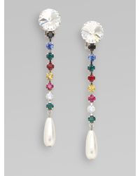 Miu Miu | White Swarovski Crystal Accented Drop Earrings | Lyst