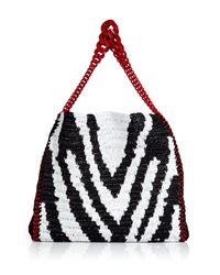Roberto Cavalli | Blackwhite Zebra Print Woven Straw Bag | Lyst