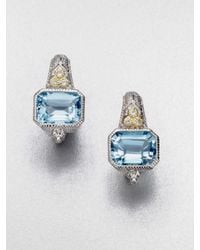 Judith Ripka | Metallic White Sapphire Accented Blue Topaz Estate Cushion Earrings | Lyst
