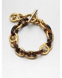 Michael Kors | Metallic Tortoise Pattern Logo Lock Chain Link Bracelet | Lyst