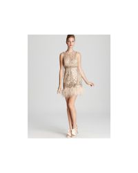 Sue Wong | Metallic Sequined Feather Hem Dress | Lyst