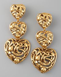 Oscar de la Renta | Metallic Graduated Heart Drop Clipon Earrings | Lyst