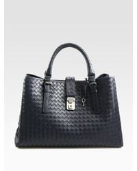 Bottega Veneta | Blue Roma Medium Intrecciato Leather Satchel | Lyst