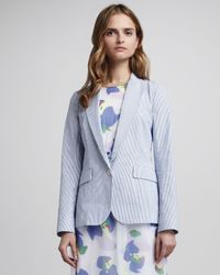 Lyst - Theory Striped Seersucker Blazer in Blue