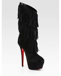 Christian Louboutin | Black Highness Tina Suede Fringe Knee High Boots | Lyst