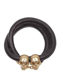 Alexander McQueen | Black Twin Skull Double Wrap Bracelet | Lyst