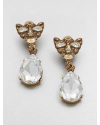 Oscar de la Renta | Metallic Swarovski Crystal Panther Clipon Drop Earrings | Lyst