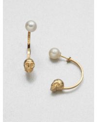 Delfina Delettrez | Metallic Skull and Freshwater Pearl Earrings | Lyst