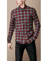 Lyst - Burberry Brit Crinkle Cotton Check Shirt in Red for Men