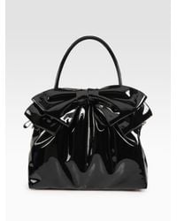 Valentino | Black Double Handle Patent Leather Bow Bag | Lyst
