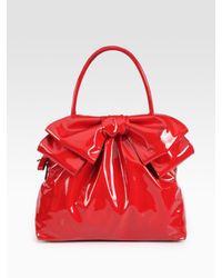Valentino | Red Double Handle Patent Leather Bow Bag | Lyst