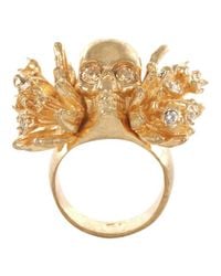Alexander McQueen | Metallic Gold Atom Flower Skull Cocktail Ring | Lyst
