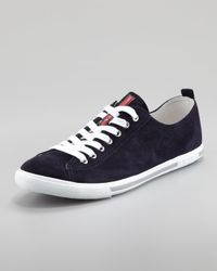 Prada Suede Laceup Sneaker Navy in Blue for Men (null) | Lyst  