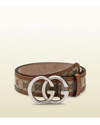 Gucci Original Gg Canvas Belt with Double G Buckle in Natural for Men - Lyst